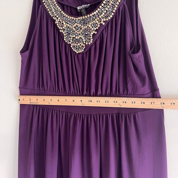 Haani Formal Dress Women Plus Size 1X High Waist Golden Beaded Neckline Purple - Picture 5 of 10